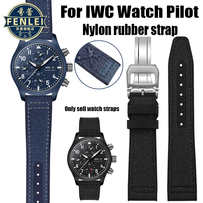 

Nylon rubber watch strap For IWC Pilot Spade A Mark 18 Portuguese Blue Band FOLDING CLASP Canvas Men's Watch Chain 20MM Bracelet