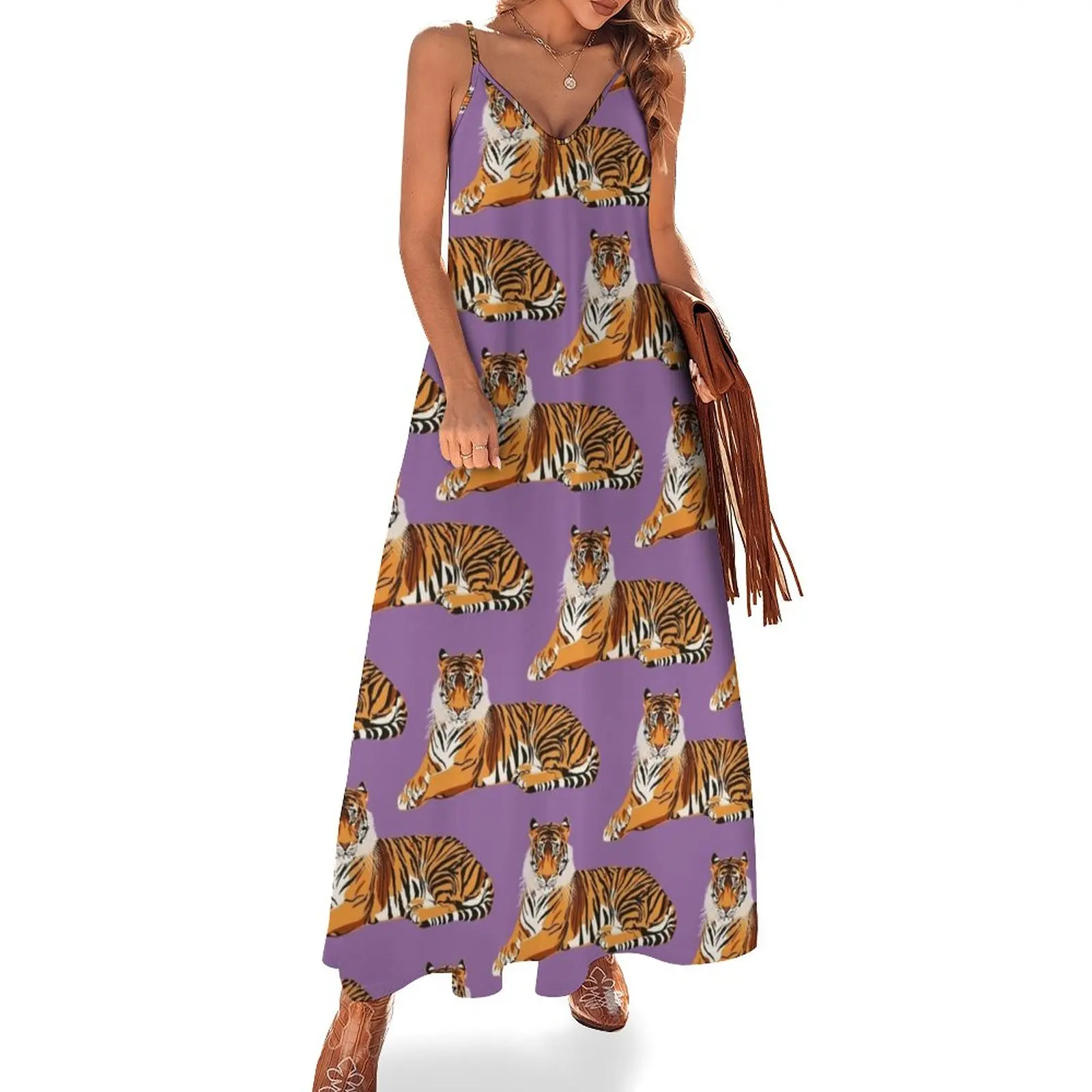 Tiger Pattern on Purple Background Sleeveless Dress Prom gown women's summer dresses 2023 
Tiger Pattern on Purple Background Sleeveless Dress Prom gown women's summer dresses 2023