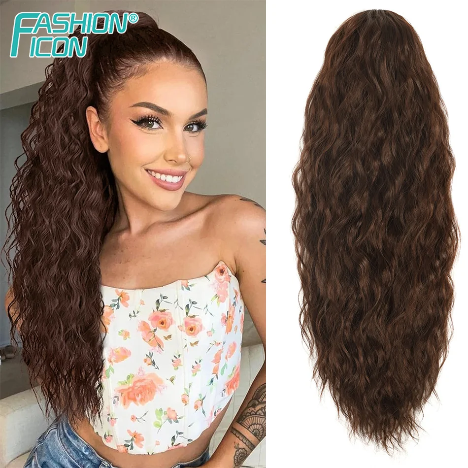 

24Inch Long Curly Wavy Ponytail Hair Extension Synthetic Drawstring Ponytail Corn Wave Hairpiece Blonde Fake Pony Tail for Women