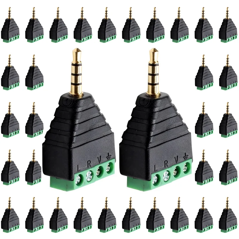 

5/20/100PCS 3.5mm 4 Pole Stereo Male Jack to AV Screw Terminal Video AV Balun 3.5 mm Male 4 Pin Terminal Block Plug Connector