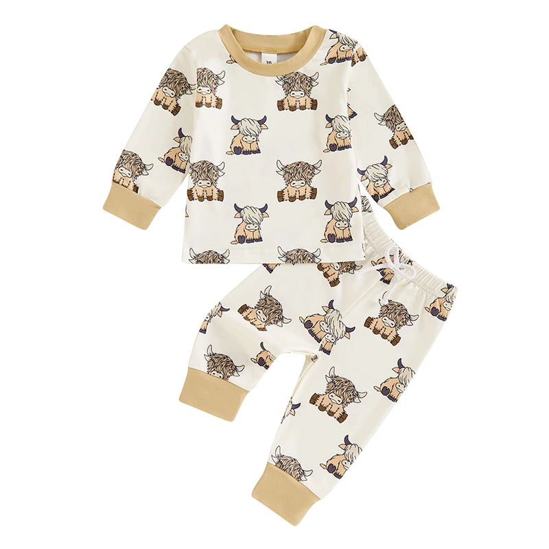 Little Boy Western Outfit Cattle Print Long Sleeve Sweatshirt Elastic Waist Pants 2 Piece Set for Fall
Little Boy Western Outfit Cattle Print Long Sleeve Sweatshirt Elastic Waist Pants 2 Piece Set for Fall