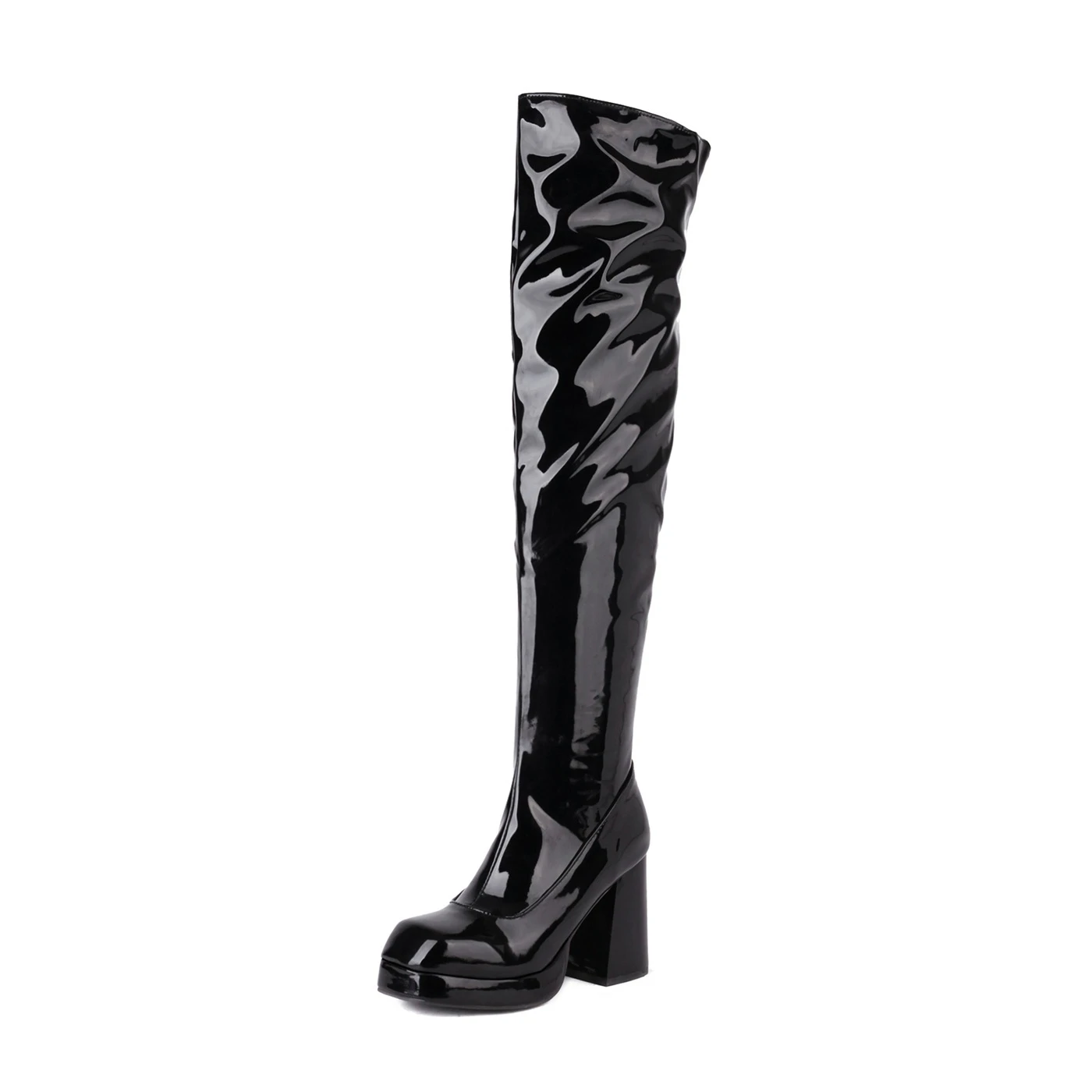 Mstyle Handmade Glossy Patent Platform Over the Knee High Boots for Women Chunky High Heel Side Zip Up Ladies Thigh High Boot 
Mstyle Handmade Glossy Patent Platform Over the Knee High Boots for Women Chunky High Heel Side Zip Up Ladies Thigh High Boot