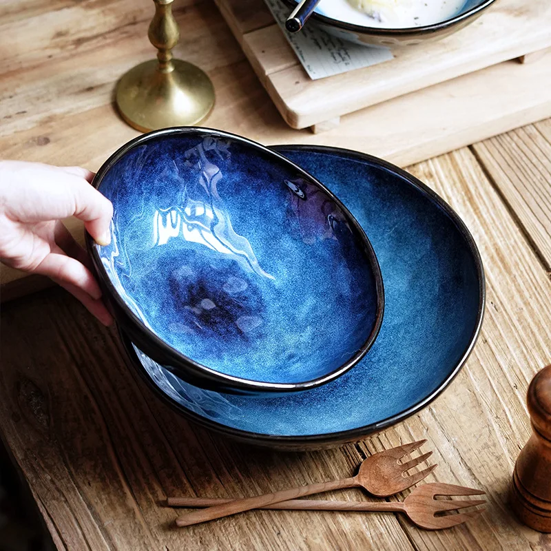 

ANTOWALL Обжиговая глазурованная посуда, синего цвета, керамическая миска для супа и лапши, миска для фруктов и салата
