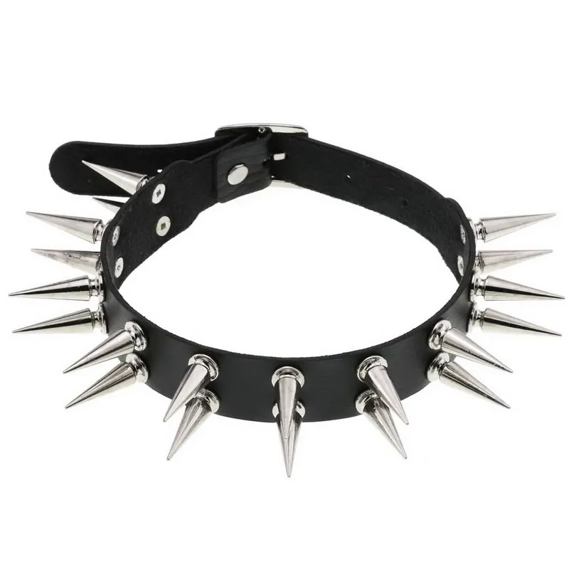 

Super cool punk leather spike rivet collar necklace Double row rivet spike leather collar sexy leather choker necklace for women