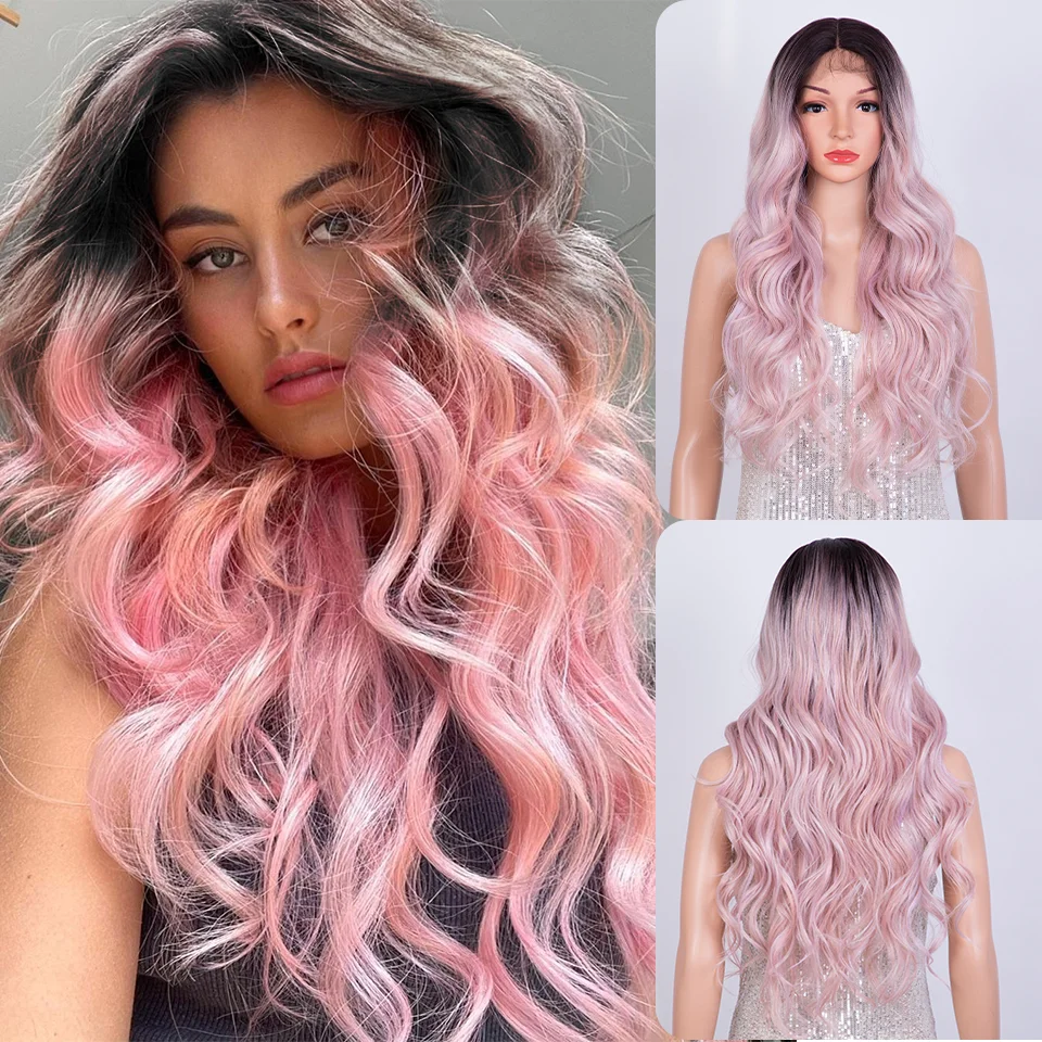

Synthetic Lace Front Wig Blonde Wig Pink Blond Ginger Color For Women 30 Inch Long Wavy Middle Part Lace Wig Cosplay Daily Wigs