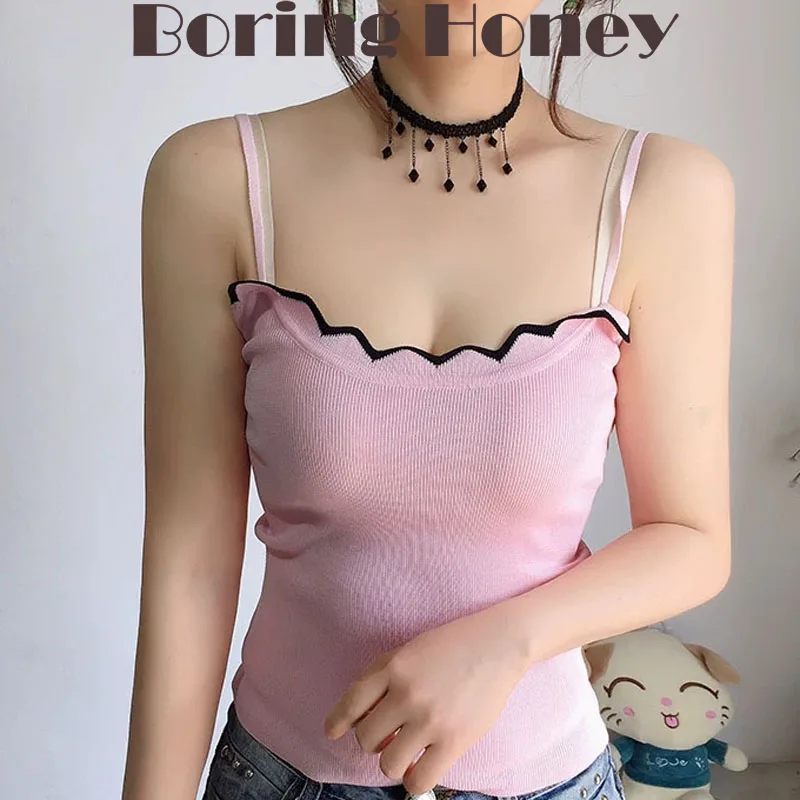 Boring Honey Summer Clothes For Women Contrast Color Waves Had Edges Garters Knitted Short Crop Top Women Sleeveless Base Shirt
Boring Honey Summer Clothes For Women Contrast Color Waves Had Edges Garters Knitted Short Crop Top Women Sleeveless Base Shirt