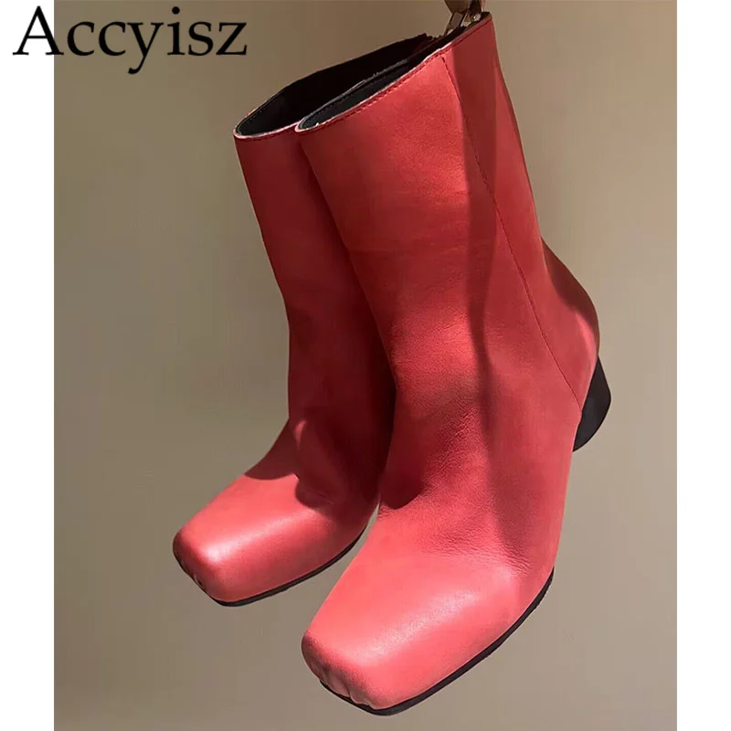 New Chunky Heels Short Boots Women Square Toe Real Leather Side Zipper Ankle Botas Autumn Winter Mid Heel Retro Modern Boots
New Chunky Heels Short Boots Women Square Toe Real Leather Side Zipper Ankle Botas Autumn Winter Mid Heel Retro Modern Boots