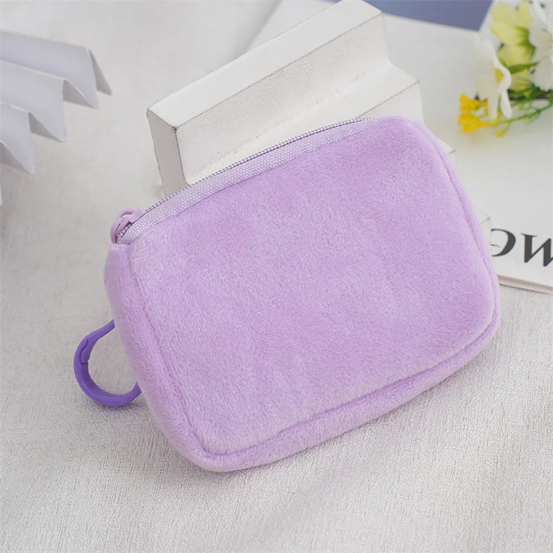 

Cute Candy Color Plush Coin Purse Women Minimalist Square Change Pouch Wallet Headphone Bag Key Holder