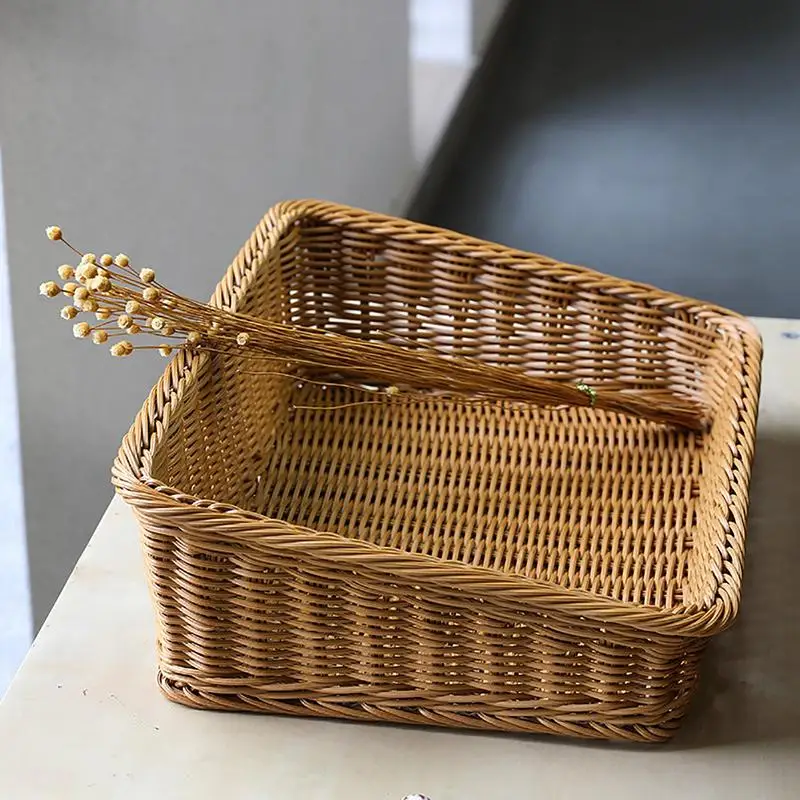 

Hand-woven Rattan Wicker Basket Fruit Tea Snack Bread Basket Kitchen Supplies Desktop Organizer Container Household Accessories