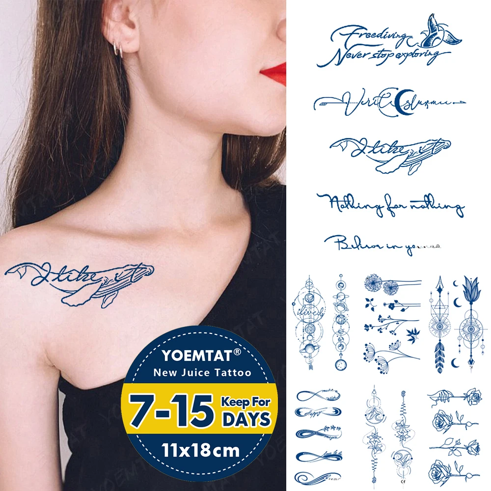 

Semi-Permanent Waterproof Temporary Tattoo Stickers Whale Ocean Text Juice Lasting Ink 7-15 Days Genipin Herbal Fake Arm Tatoo