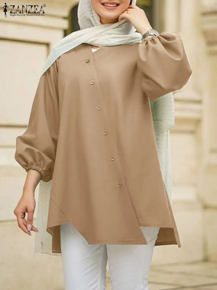 

Women Fashion Long Sleeve Muslim Blouse ZANZEA Vintage Solid Shirt Casual Loose Ramadan Abaya Turkey Hijab Tops Islamic Clothing