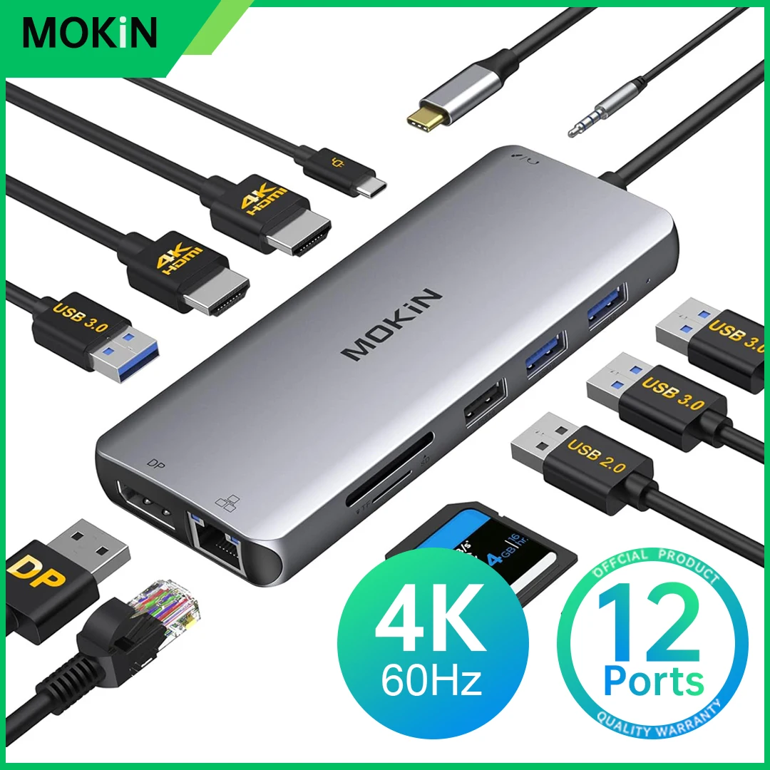 

MOKiN USB Type-C to HDMI HUB Docking station DP 4K 60Hz RJ45 VGA PD100W Adapter For Macbook Pro M2 M1 USB C HUB 3 USB3.0 5Gbps