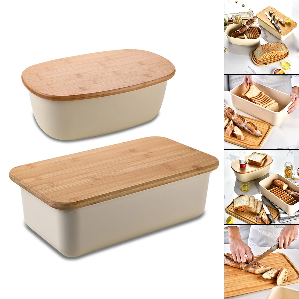 

1pc Lunch Box Bento W/Wood Cutting Board Lid Food Container Portable Sandwich Bread 37*22*15/39.6*22.5*13.5cm Kitchen Tools