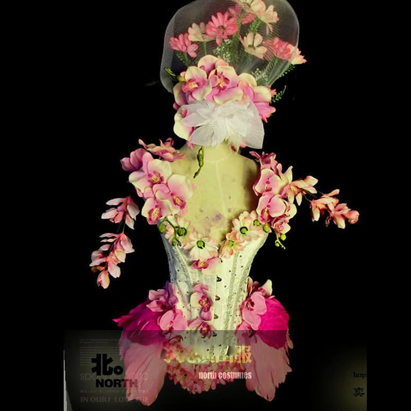 

flowers and birds pink suit Paradise bar cosplay costumes Siamese singer DJ guest Party stage show costume