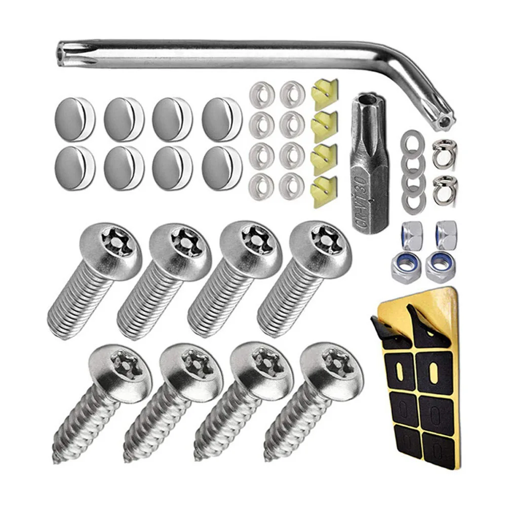 

1 Set Car Safety License Plate Screws Plastic+Stainless Steel Nuts & Bolts Suitable For Most Cars Silver Wear Accessories