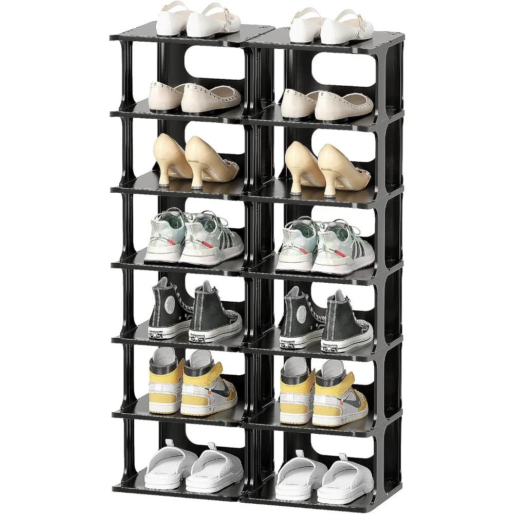 

Plastic Shoe Rack 14 Tier Storage Rack for Entryway Organizer for Closet Narrow Shelf Cabinet Black Free Standing Racks Vertical