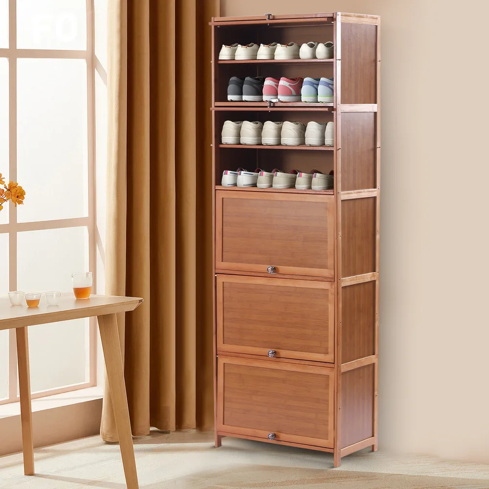 10 Tiers Tiered Storage Tall Bamboo Shoe Cabinet Brown Entryway Shoe Rack Floor Mounted with Novel Cabinet Door Easy to Assemble
10 Tiers Tiered Storage Tall Bamboo Shoe Cabinet Brown Entryway Shoe Rack Floor Mounted with Novel Cabinet Door Easy to Assemble