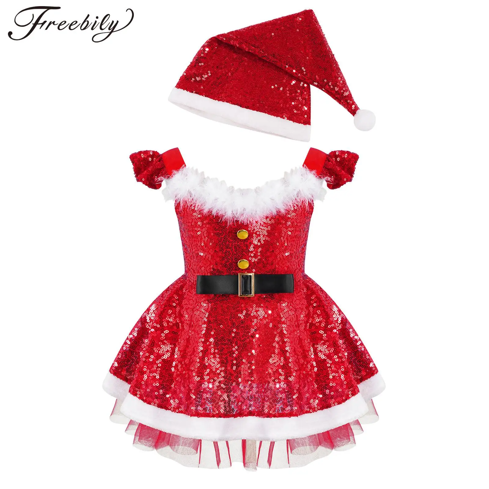 Toddler Girls Red Christmas Outfit Shiny Sequin Feather Trim Tutu Dress with Hat Xmas Theme Party Santa Claus Cosplay Costume
Toddler Girls Red Christmas Outfit Shiny Sequin Feather Trim Tutu Dress with Hat Xmas Theme Party Santa Claus Cosplay Costume