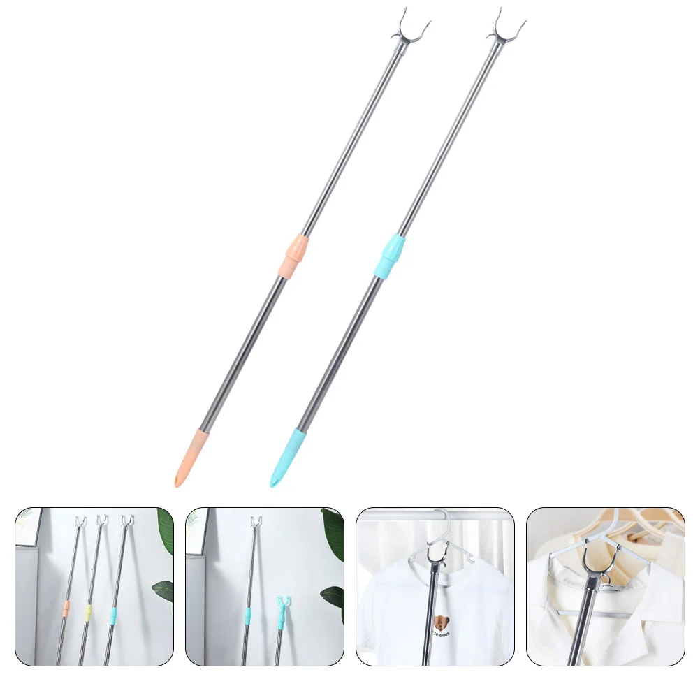 

2 Pcs Clothes Pole Adjustable Heavy Duty Hanger Telescopic Reach Clothesline Stainless Steel Reaching Rod Balcony