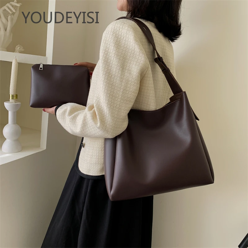 

YOUDEYISI качественная женская сумка-тоут вместительная сумка-шоппер через плечо однотонная с широким ремешком из мягкой искусственной кожи женские сумки 2024