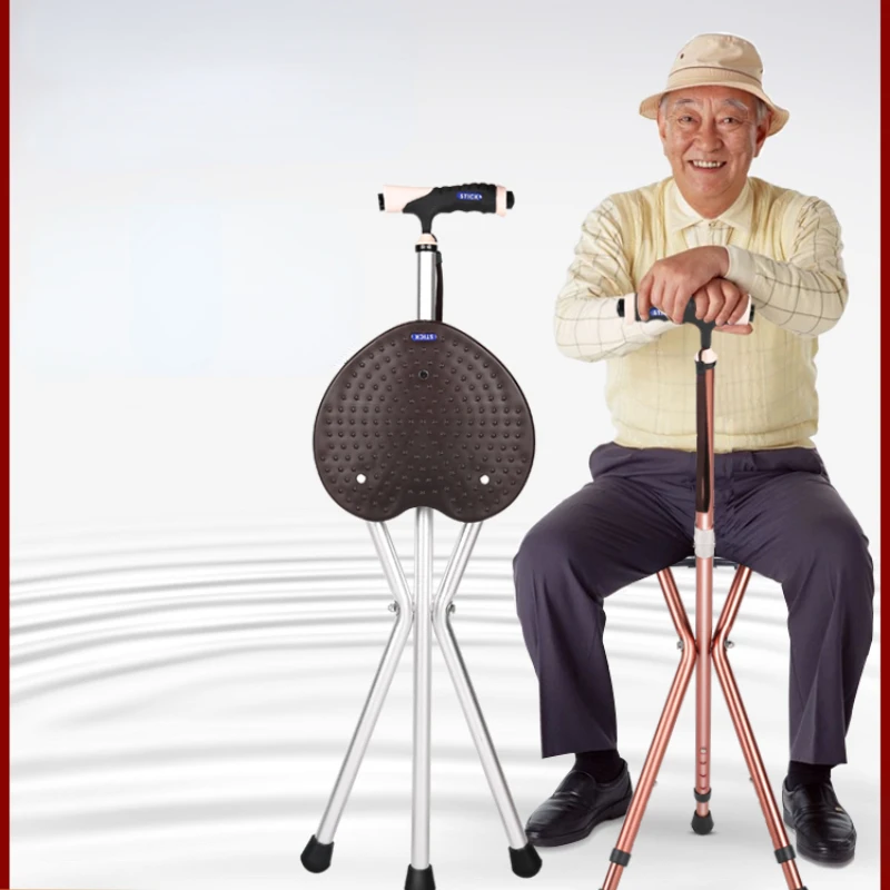 

Telescopic Three-Legged Elderly Crutches Chair Lightweight Folding Cane Stool Multifunctional Walking Aid with Stability