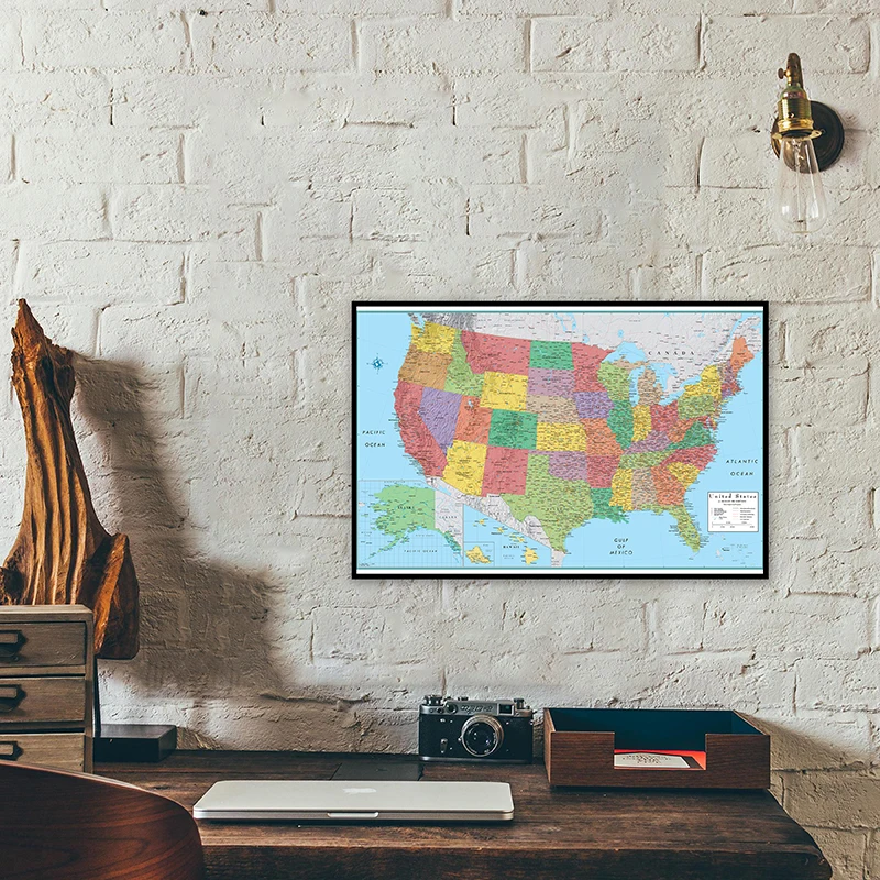 

90*60cm The United State Administrative Map Non-woven Canvas Painting Wall Art Poster and Print Home Decoration School Supplies