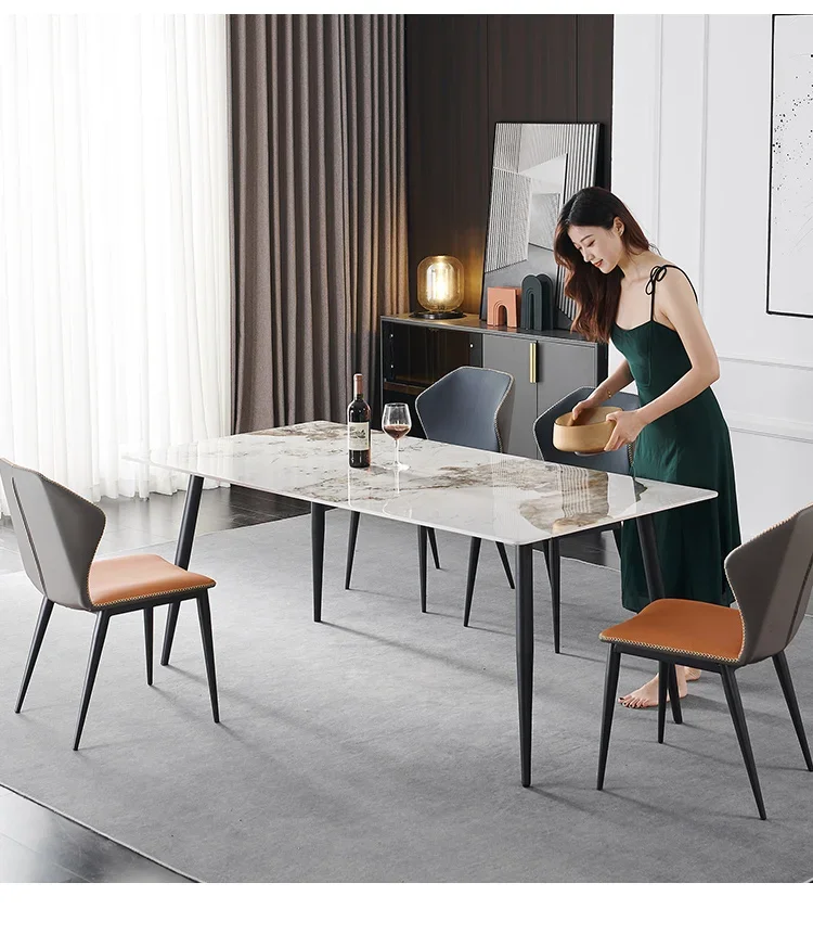 

Rock plate table and dining chair combination small family type modern simple light luxury rectangular Nordic table