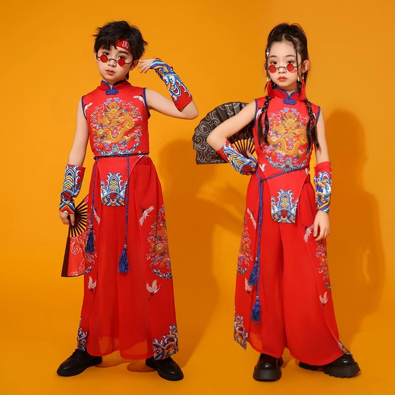Chinese Style Red Outfits Jazz Modern Dance Costumes Boys Girls Ballroom Hip Hop Dance Performance Stage Rave Clothes DQS16208
Chinese Style Red Outfits Jazz Modern Dance Costumes Boys Girls Ballroom Hip Hop Dance Performance Stage Rave Clothes DQS16208