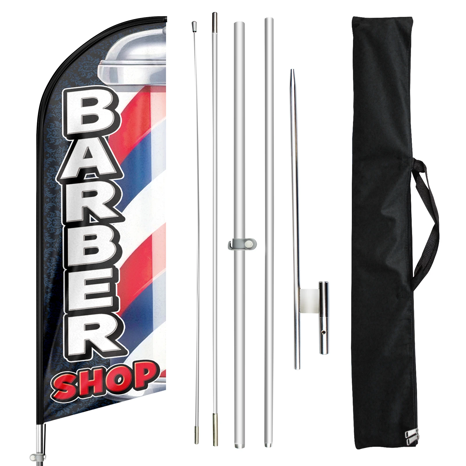 

FSFLAG 1PCS 11FT Barber Shop Advertising Feather Flag with Pole Kit and Ground Spike Swooper Banner Decorations