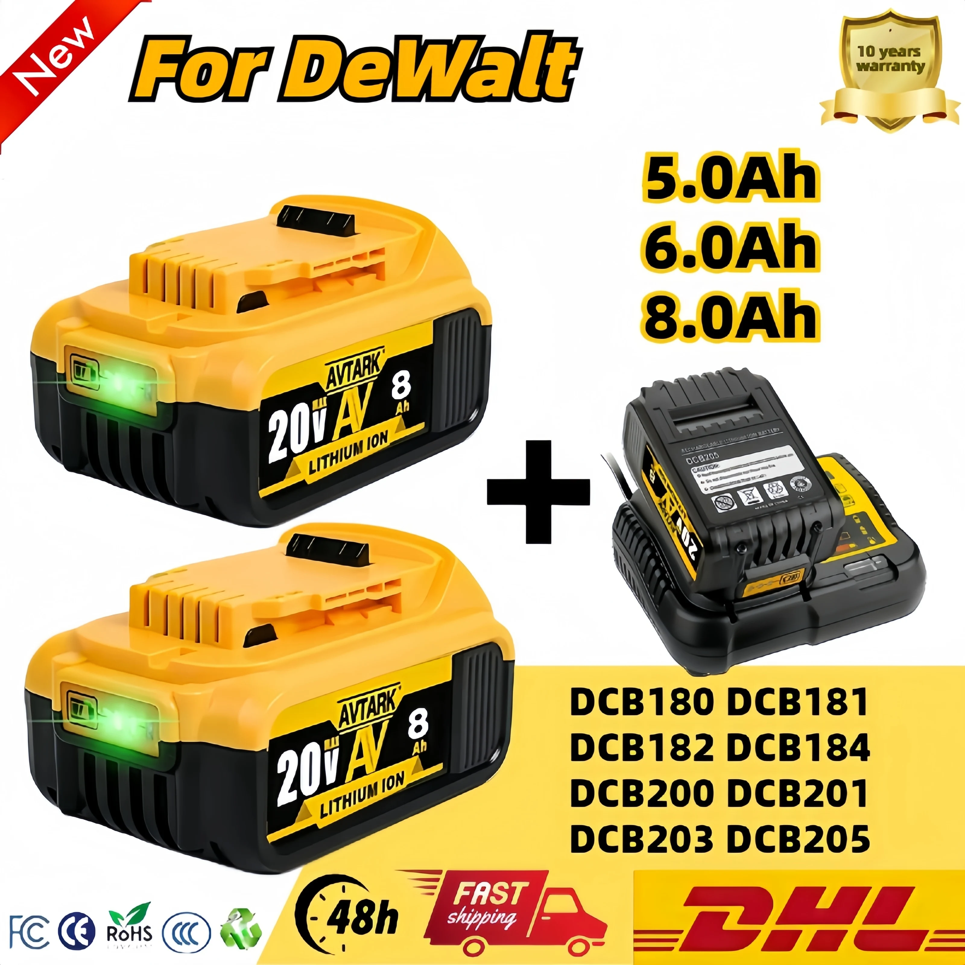 

For Dewalt 20V Battery 8.0Ah Replacement Battery For Dewalt DCB200 Rechargeable Battery DCB206 DCB207 DCB204 Power Tool