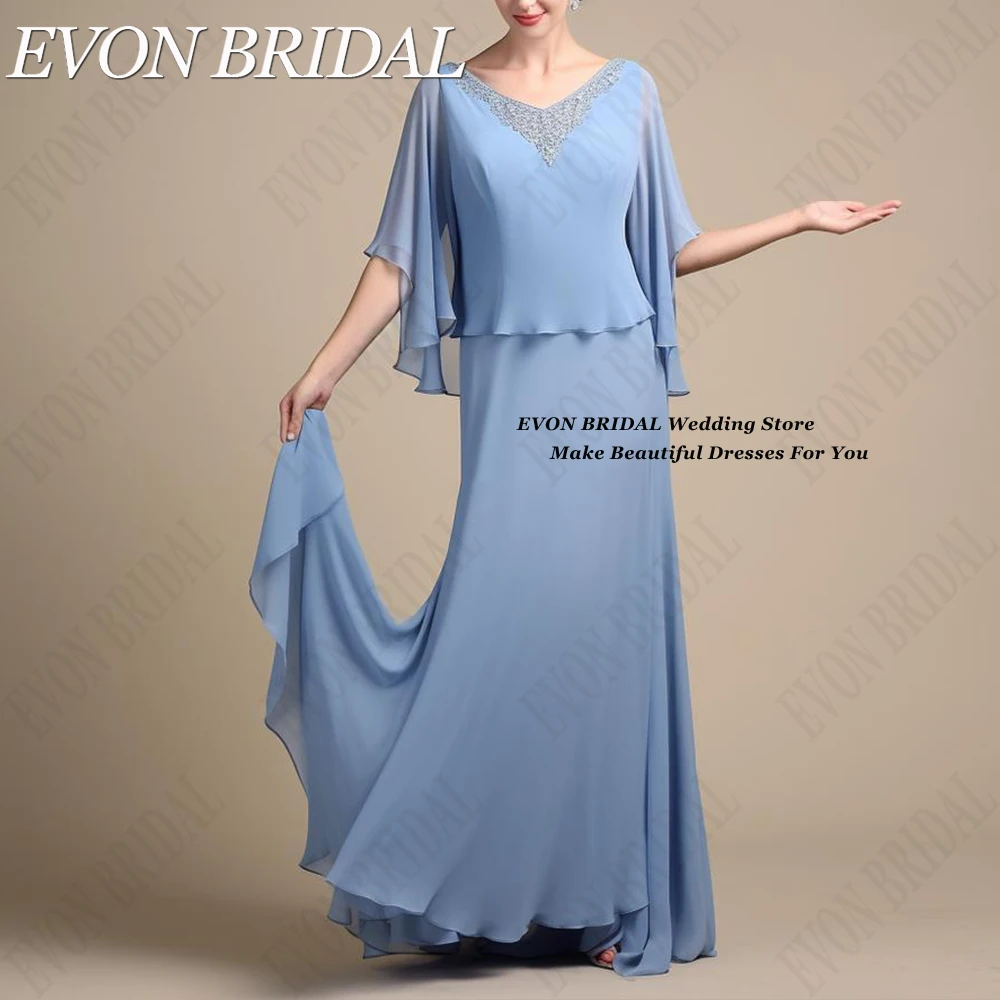 

Шифоновое платье для матери невесты, пыльно-голубое платье-трапеция с V-образным вырезом и аппликацией, Формальные платья для свадебной вечеринки, 2024