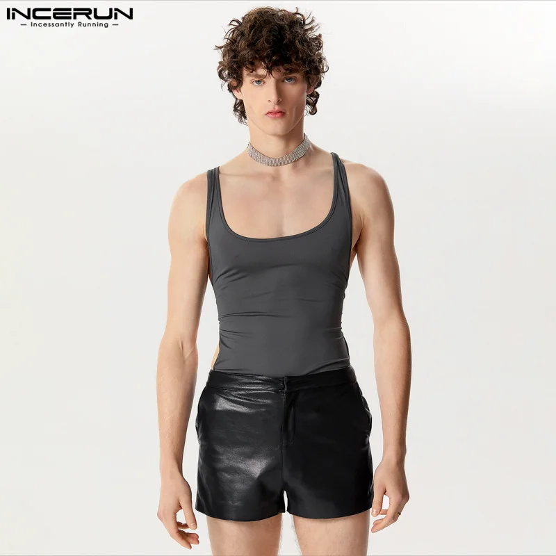 

Sexy Style Men's Homewear INCERUN 2024 Personality Side Hollow Design Jumpsuits Casual Fashion Solid Sleeveless Bodysuits S-5XL