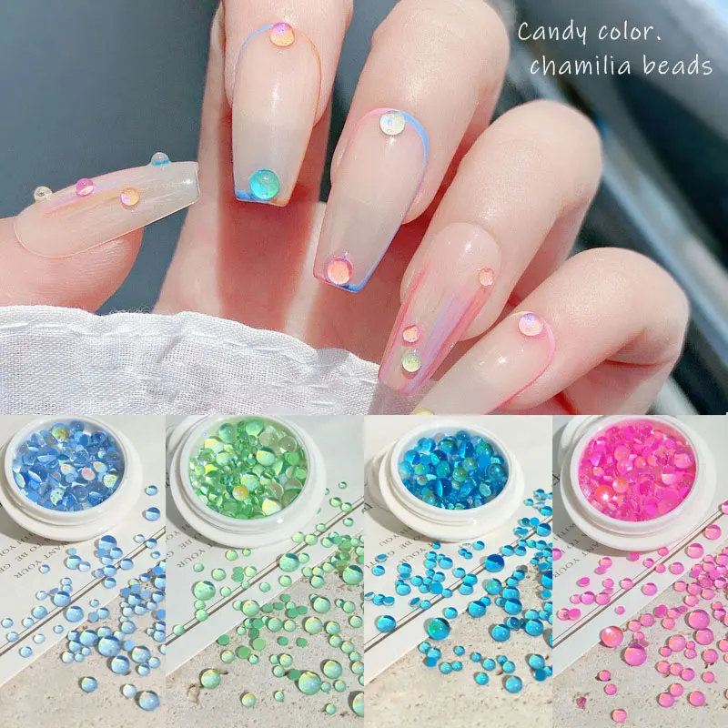 

Mixed Size Aurora Crystal Bubble Nail Art Decorations 6 Colors/set Rainbow Mermaid Beads Flatback Macaron Glass Nail Rhinestones