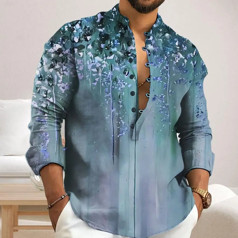 

Рубашка мужская с воротником-стойкой, мягкая дышащая повседневная сорочка на пуговицах, однобортная блуза с длинным рукавом, средней длины, весна