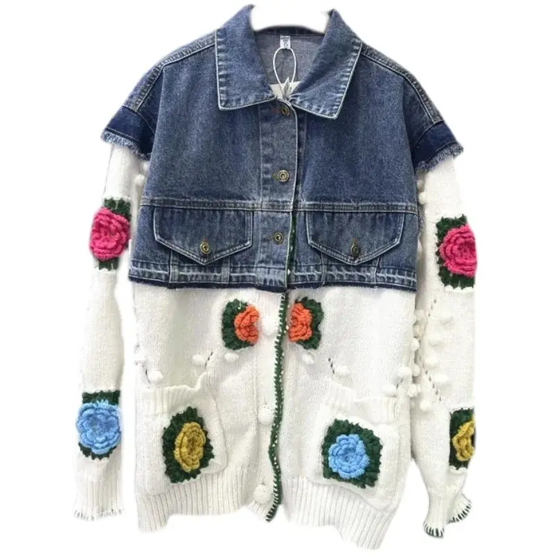Sweater Cowboy Plicing Coat Spring And Autumn 2022 New Loose Leisure Jacket Sense Of Luxury Single-Breasted Women's Outerwear
Sweater Cowboy Plicing Coat Spring And Autumn 2022 New Loose Leisure Jacket Sense Of Luxury Single-Breasted Women's Outerwear