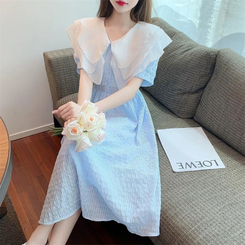 

2024 New Summer Women Stylish Ruffles High Waist Elegant Dresses Female Casual Sweet Short Sleeve Slim Beach Midi Dress Vestidos