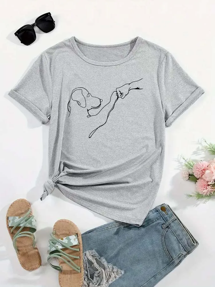 الكلب والأشخاص لكمة اليد الجرافيك المطبوعة المرأة تي شيرت قصيرة الأكمام طاقم الرقبة عارضة أعلى للملابس النسائية الصيف الكلب والأشخاص لكمة اليد الجرافيك المطبوعة المرأة تي شيرت قصيرة الأكمام طاقم الرقبة عارضة أعلى للملابس النسائية الصيف