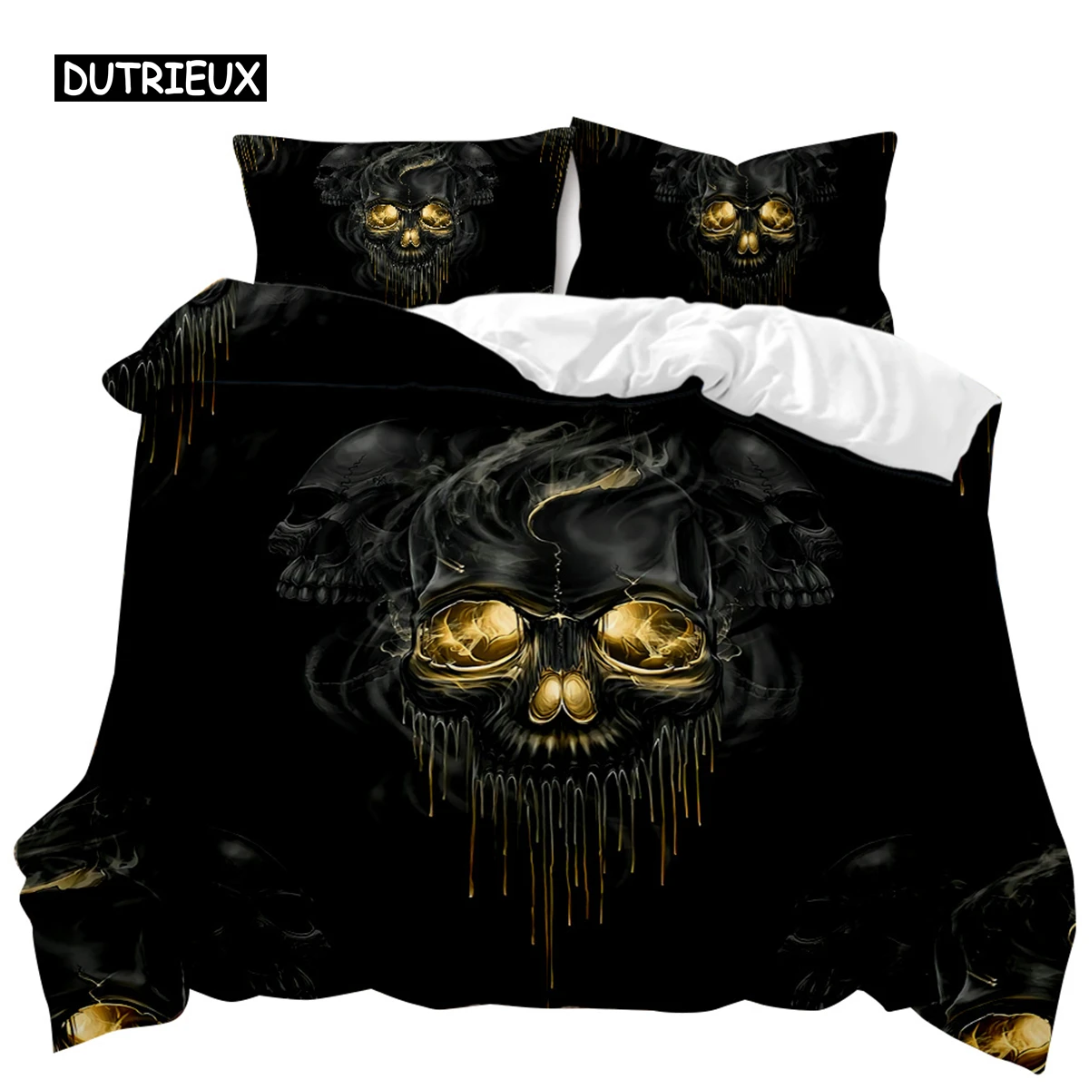 

Skull Duvet Cover Set Horrible Skeleton Bedding Set Bedclothes Halloween Gothic Horror Polyester Quilt Cover Double Queen King