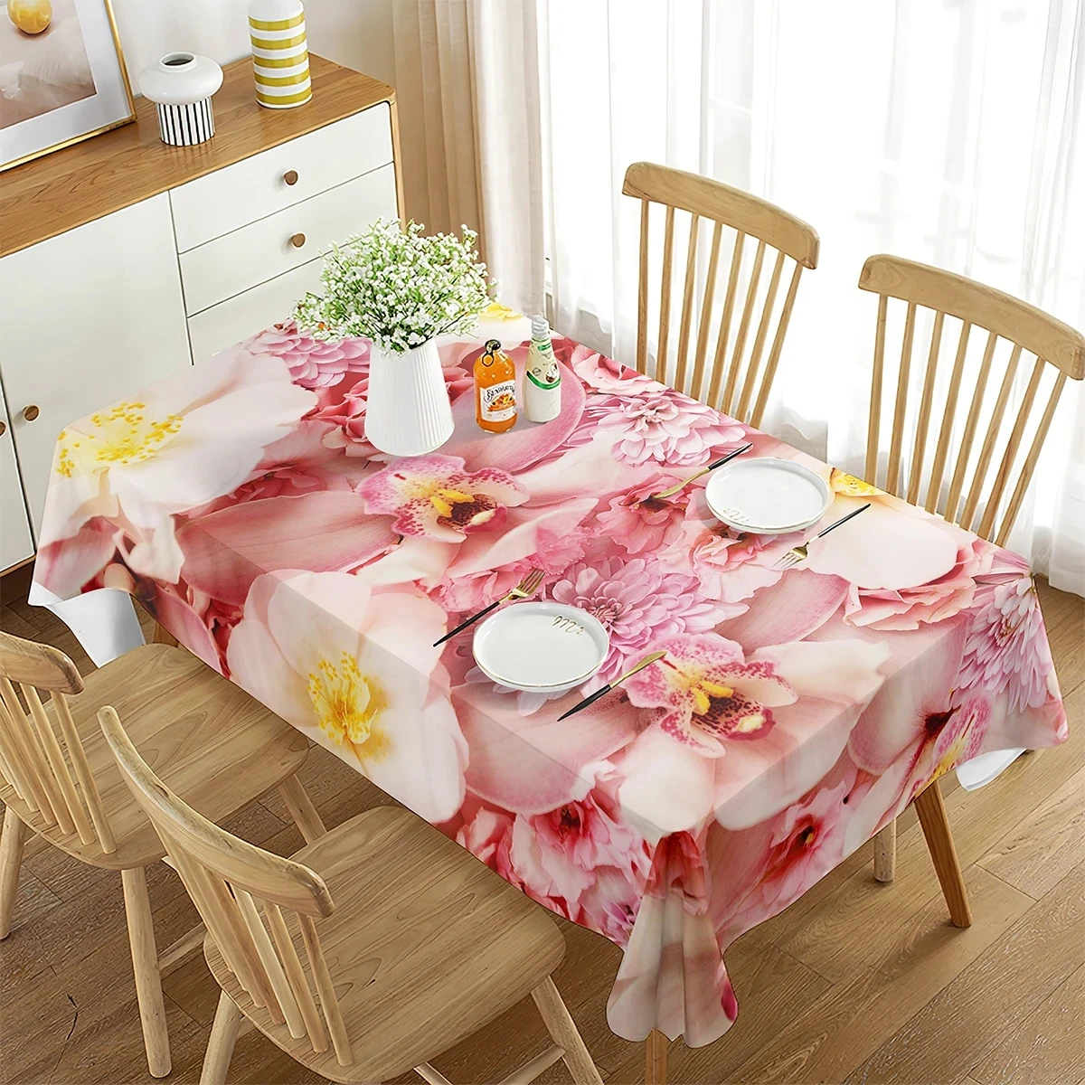 

New floral printed tablecloth, beautiful rectangular flower tabletop set, restaurant banquet kitchen, outdoor picnic, wedding de