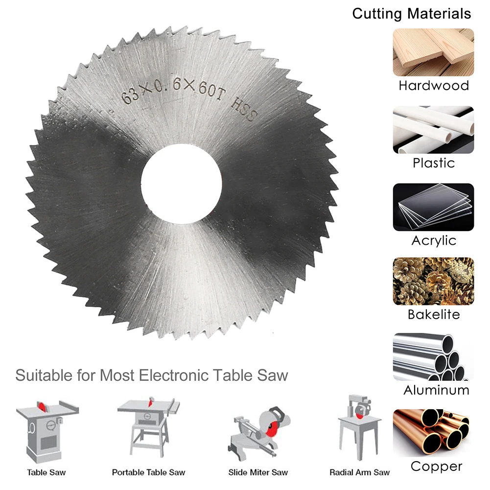 Steel Circular Saw Blade 63mm Bore Diameter 16mm Wheel Cutting Disc For Cutting Wood Plastic Copper Power Tool Parts
Steel Circular Saw Blade 63mm Bore Diameter 16mm Wheel Cutting Disc For Cutting Wood Plastic Copper Power Tool Parts