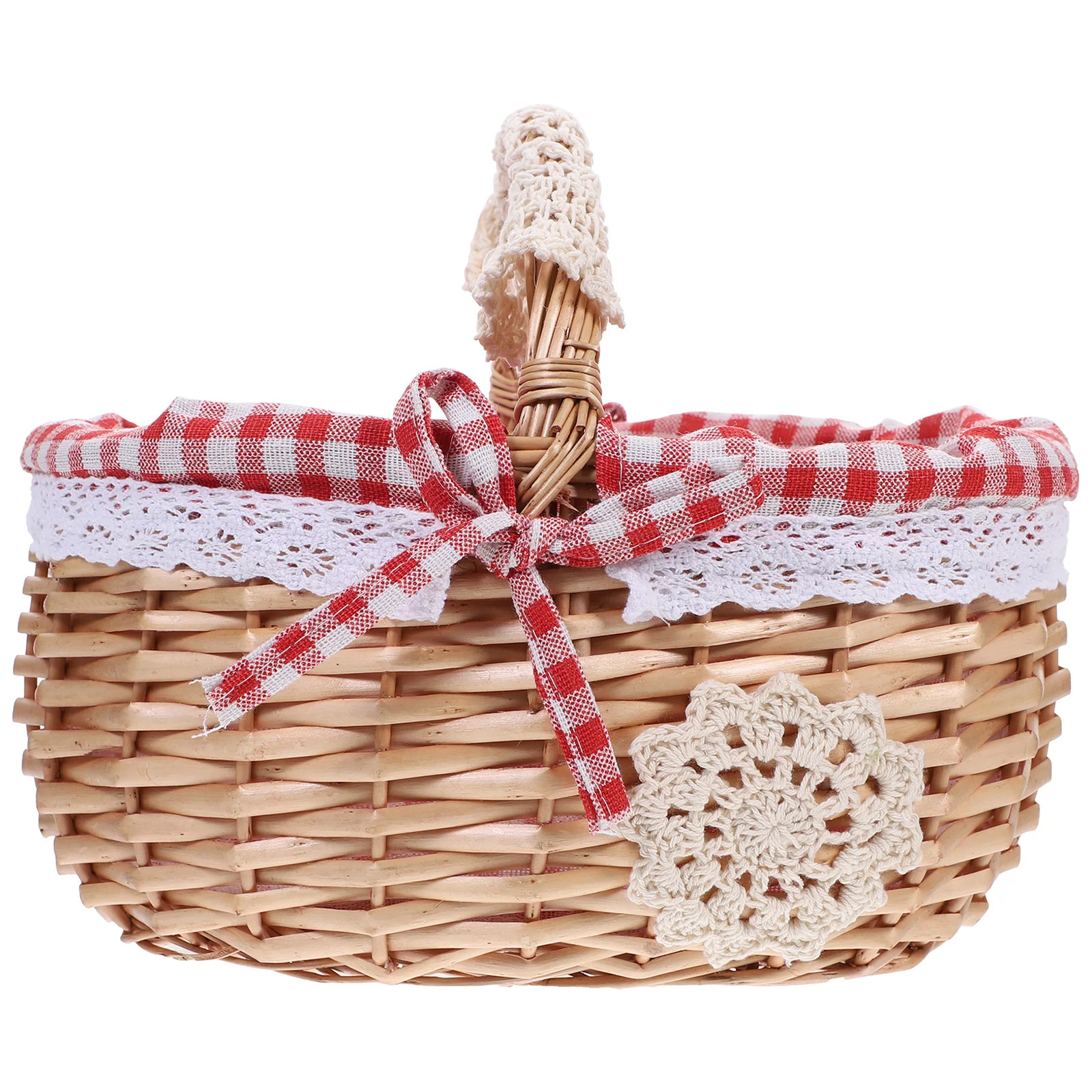 

English title: Picnic Basket Wicker Handle Gingham Liners Fruits Vegetable Egg Storage Gift Packing Gardening Camping Wedding