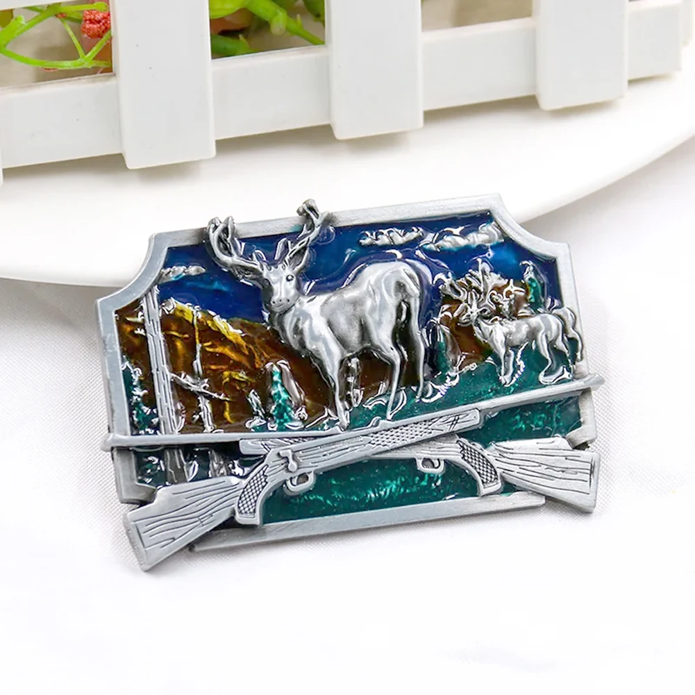 

Metal Finished Belt Buckle 3D Sika Deer Forest Hunting Retro Men Belt Buckle for Western Cowboy DIY Fastener Clothing Accessory