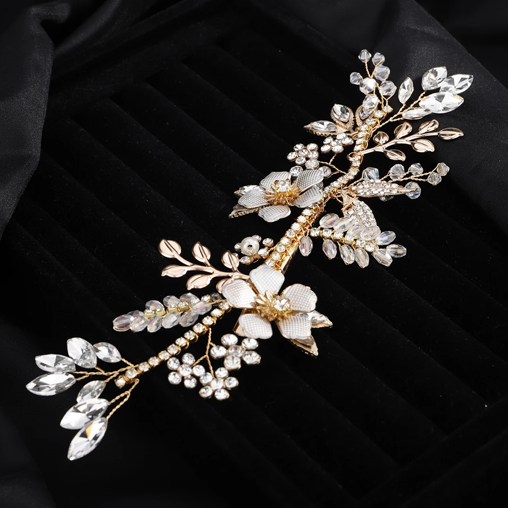 Gold Rhinestone Flower Leaves Wedding Hair Accessories Crystal Bridal Hair Clips Fashion Bride Headpiece Party Headdress Tiaras 9 S84605a016b7b4c57908c3071e9f3595al