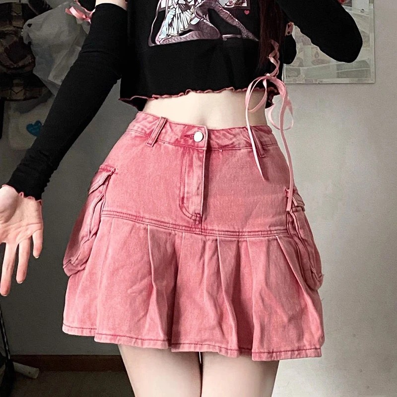 Zoki Pink Denim Pleated Skirt Women Y2K Fashion Streetwear High Waist Pocket Jeans Mini Skirt Korean Ruffles A Line Cargo Skirts
Zoki Pink Denim Pleated Skirt Women Y2K Fashion Streetwear High Waist Pocket Jeans Mini Skirt Korean Ruffles A Line Cargo Skirts