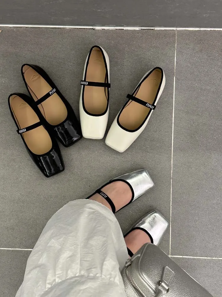 Women Ballet Flats Fashion Square Toe Pumps Female Mary Jane Shoes Soft Leather Slip-on Casual Shoes Office Lady Work Thin Shoes S84649978f5454ad09e8bb8e5a52d7428m
