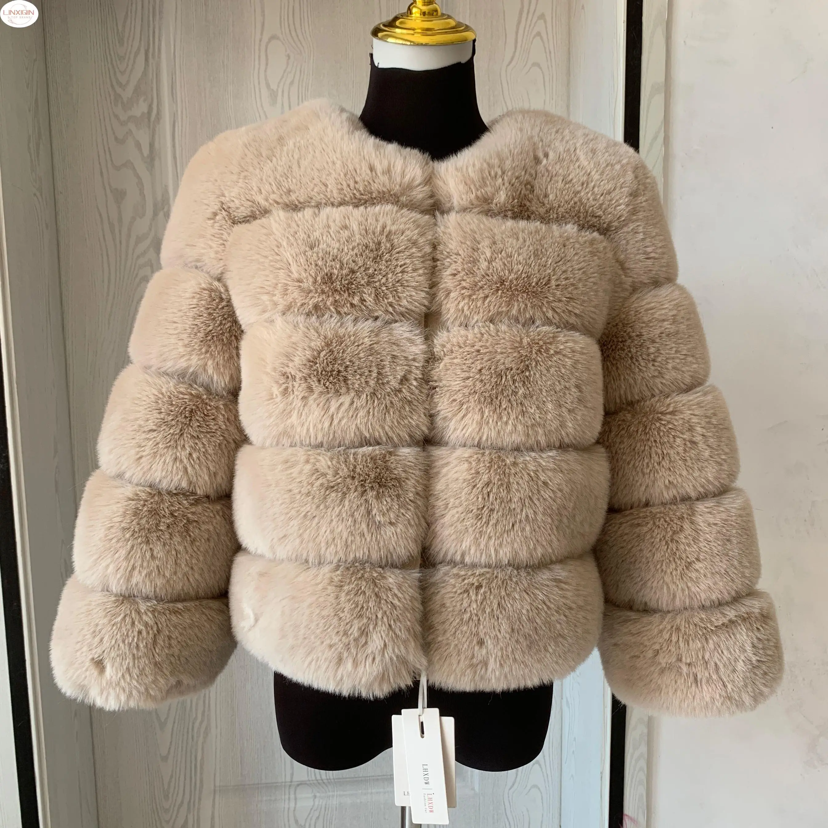 

LINXIQIN Women's Fashion faux fur coat Autumn Winter women short Faux fox fur fluffy jacket high quality Ladies furry coats