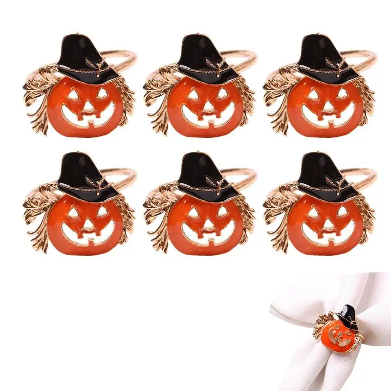 

6PCS Halloween Pumpkin Napkin Rings Pumpkin Napkin Holders Fall Napkin Ring Holder For Halloween Holidays Weddings Party