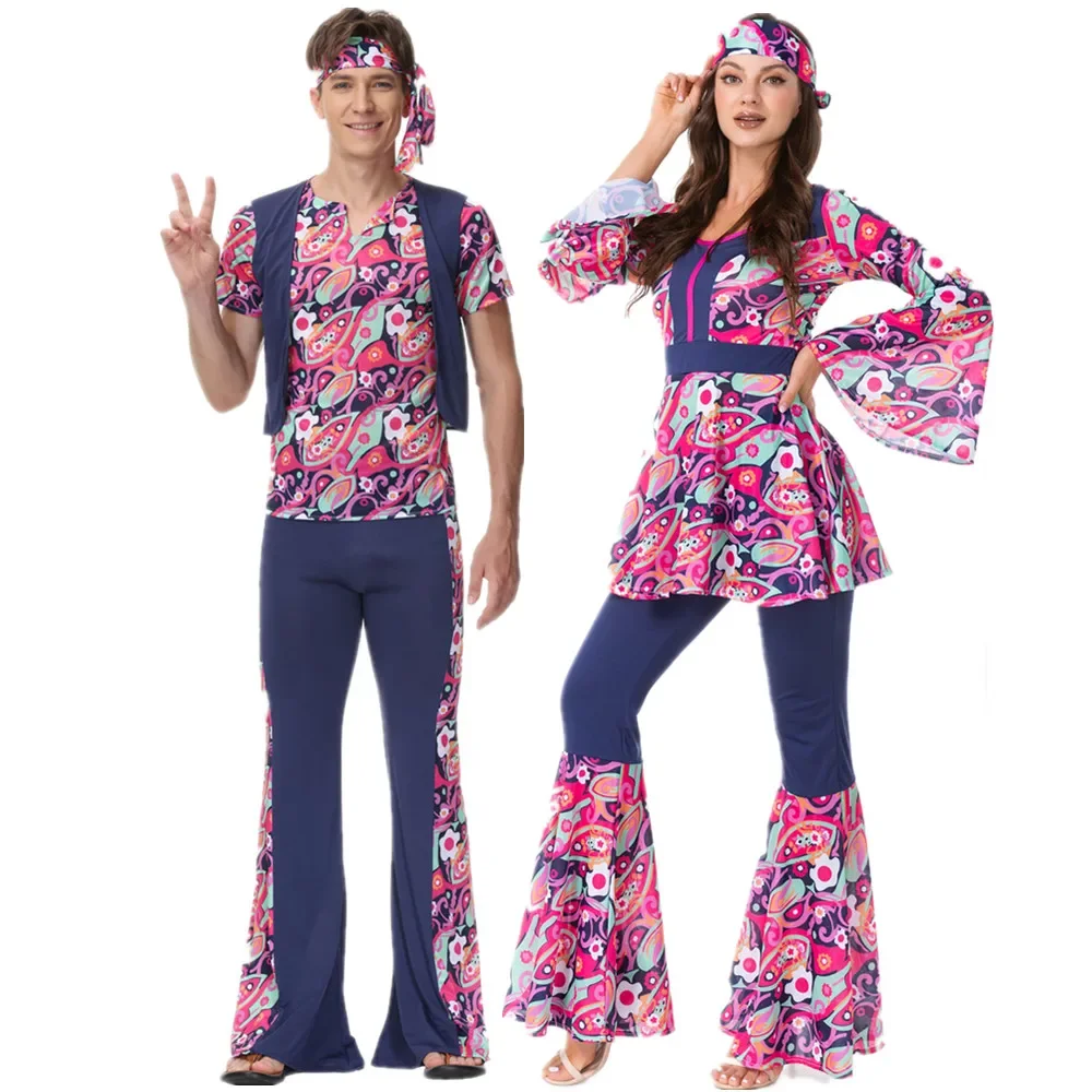 

Retro 60s 70s Hippie Cosplay Carnival Halloween Costume for Men Women Fancy Disguise Clothing Party Hippie Rock Disco Night Club