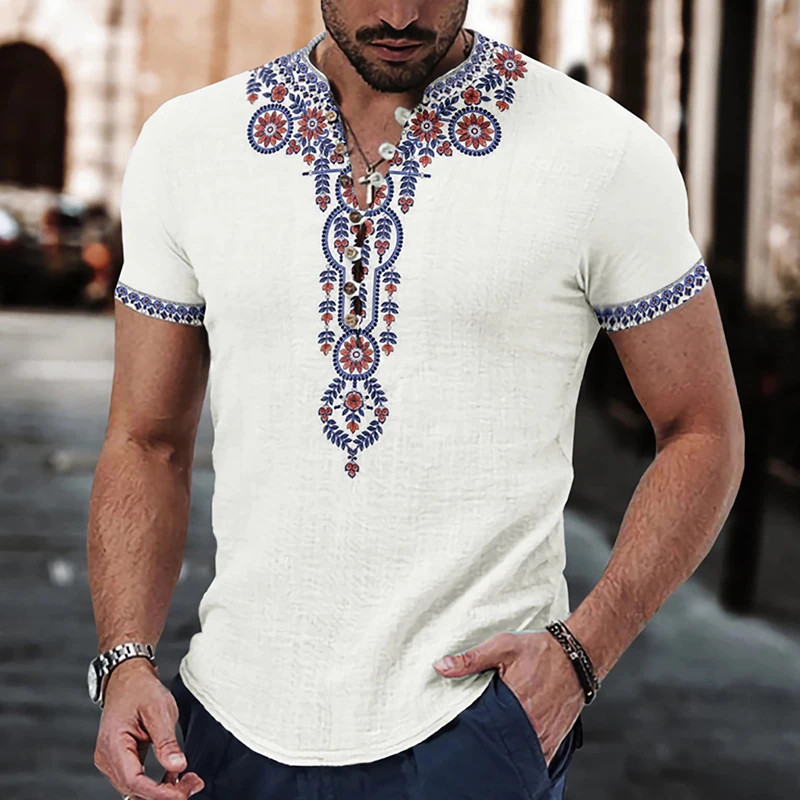 Ethnic Floral Print Slim Pullover Top Men Casual Short Sleeve Button Top Tee for Man 2023 Fashion V-neck T Shirt Men Clothing
Ethnic Floral Print Slim Pullover Top Men Casual Short Sleeve Button Top Tee for Man 2023 Fashion V-neck T Shirt Men Clothing
