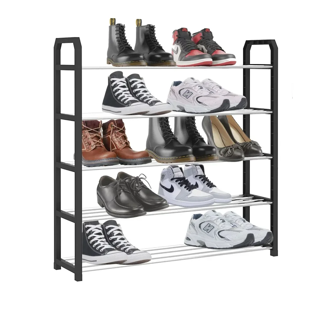 

5-Tier Stackable Shoe Rack, 15-Pairs Sturdy Shoe Shelf Storage , Black Shoe Tower for Bedroom, Entryway, Hallway, and Closet